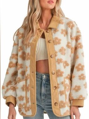 All in favor flower power Sherpa Button-Front Jacket Shacket medium